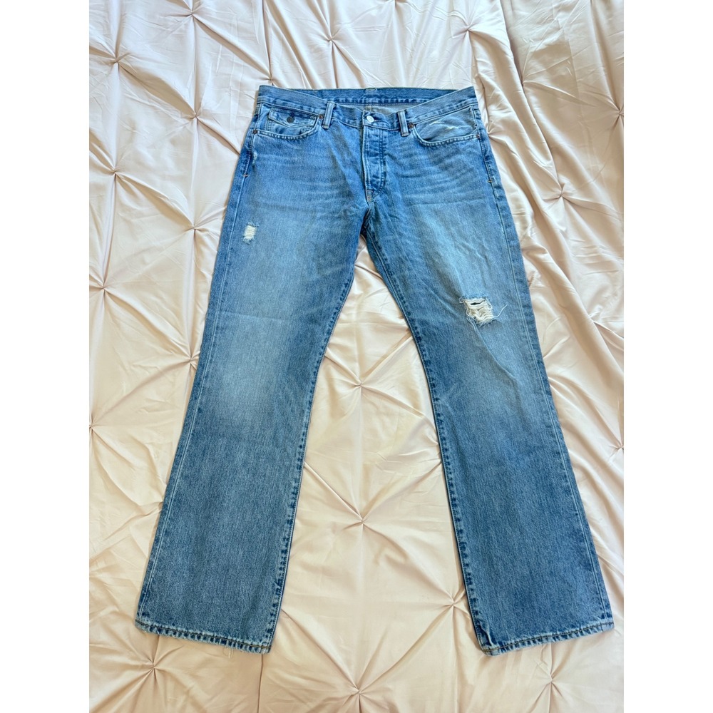 Polo Ralph Lauren Rockland 320 Mens Blue Bootcut Distressed Jeans 34x30 Y2K
